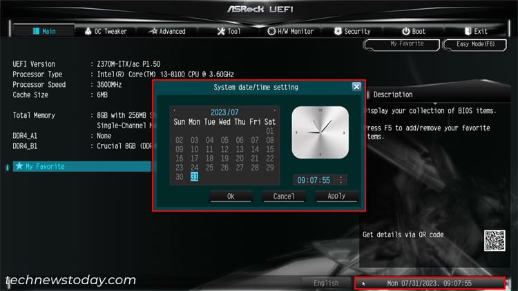 Как настроить BIOS на материнских платах ASRock 1 дата и время asrock