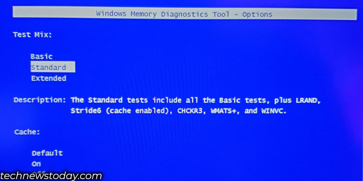 basic standard and extended test windows memory diagnostic