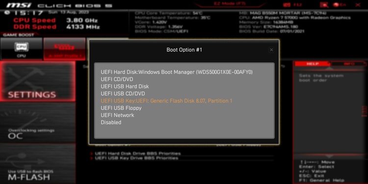 msi default boot order