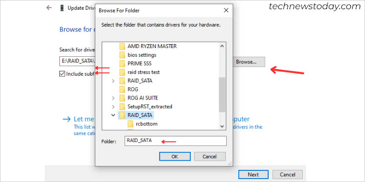 browse and select raid driver device manager
