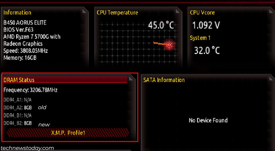 check ram from BIOS upgrade ram