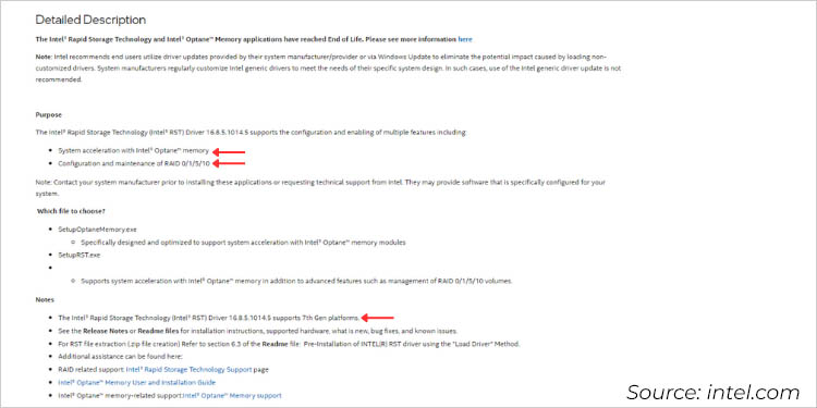 checking intel rst driver details