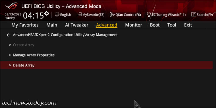 delete array option in amd asus bios