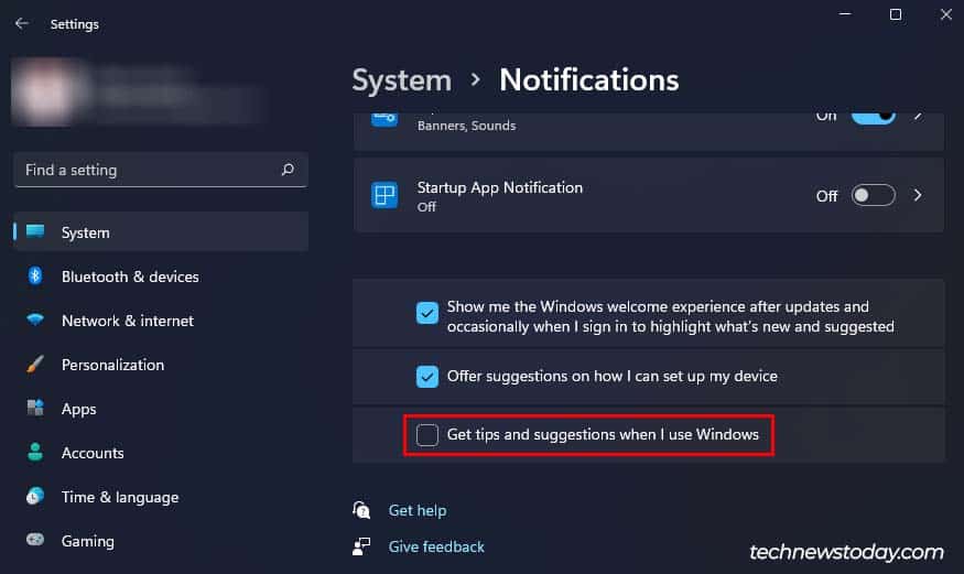 disable get tips and suggestions when i use windows
