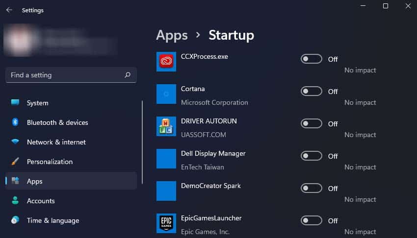 disable startup apps
