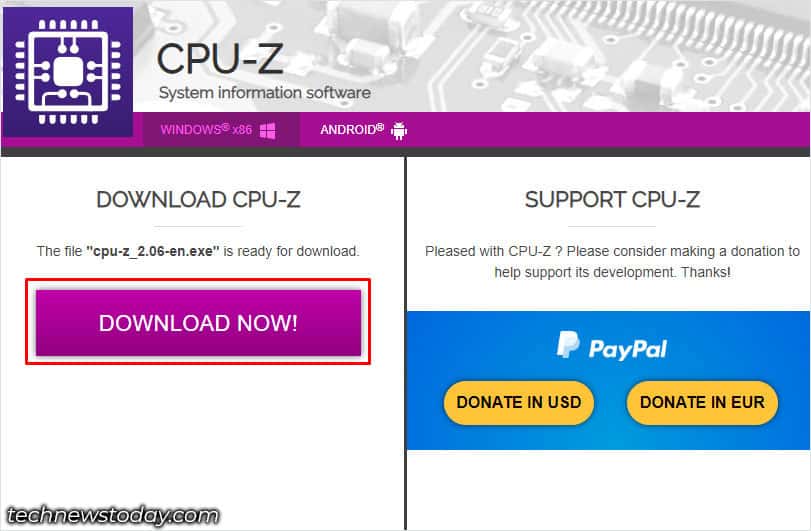 download cpuz from browser