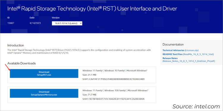 download intel rst driver