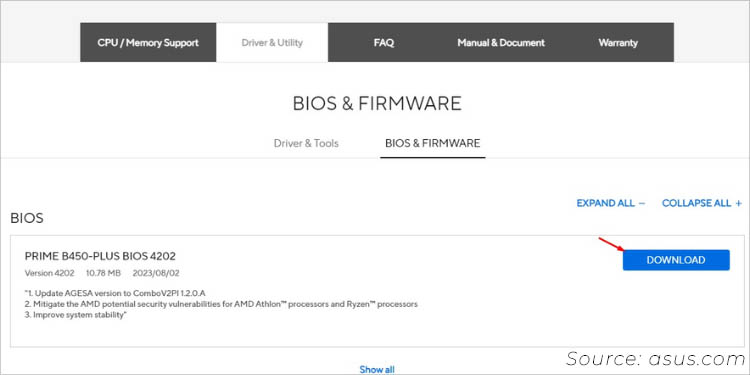 downloading latest asus bios version