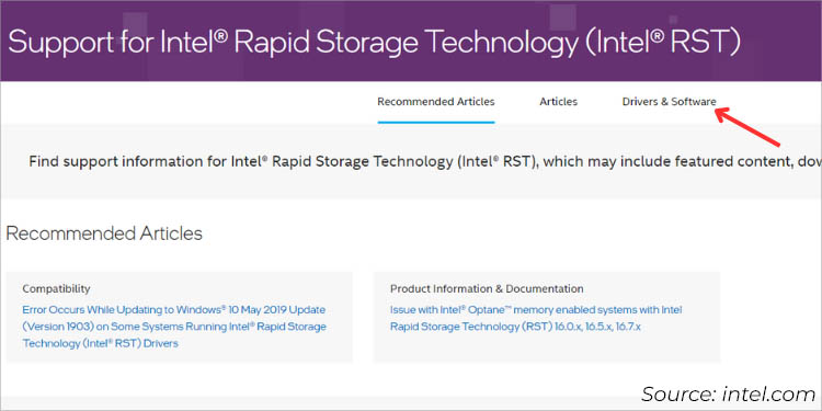 drivers and software in support for intel rst