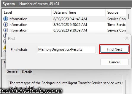 find memory diagnostic result