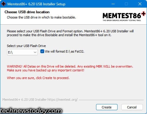 format usb drive and install memtest86