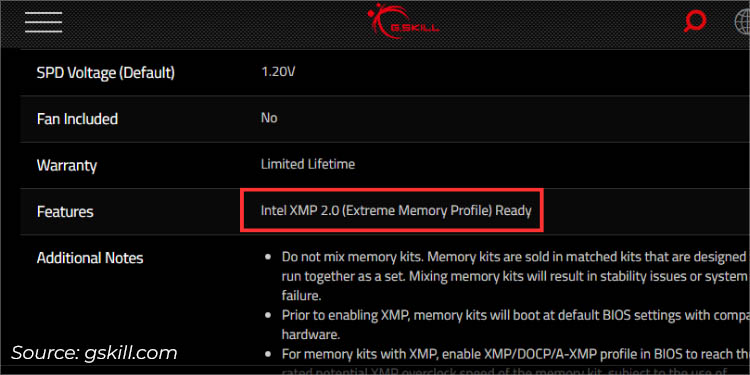 gskill ram specs intel xmp