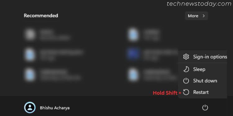 hold shift and restart