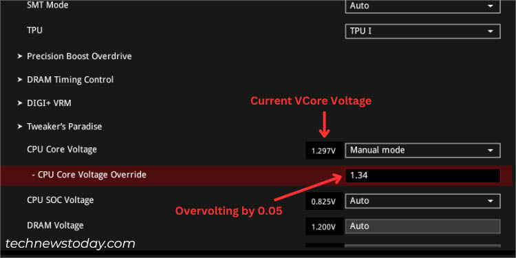 increasing cpu core voltage asus bios