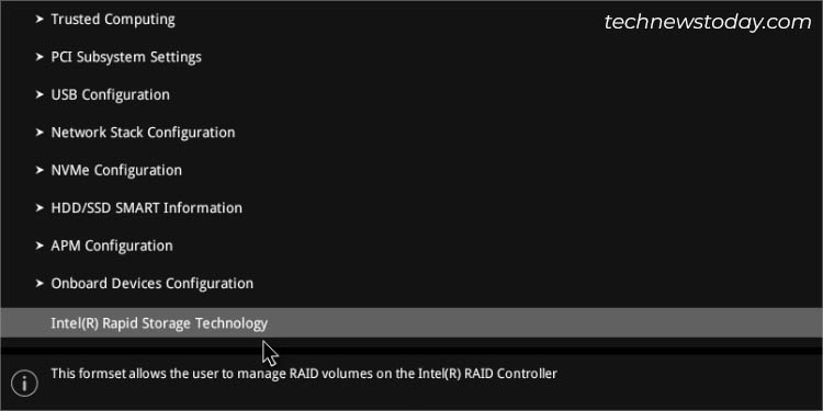 intel rapid storage technology in asus bios