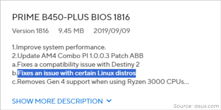 linux distros fixes via bios update