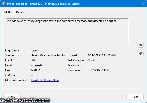 memory-diagnostic-results