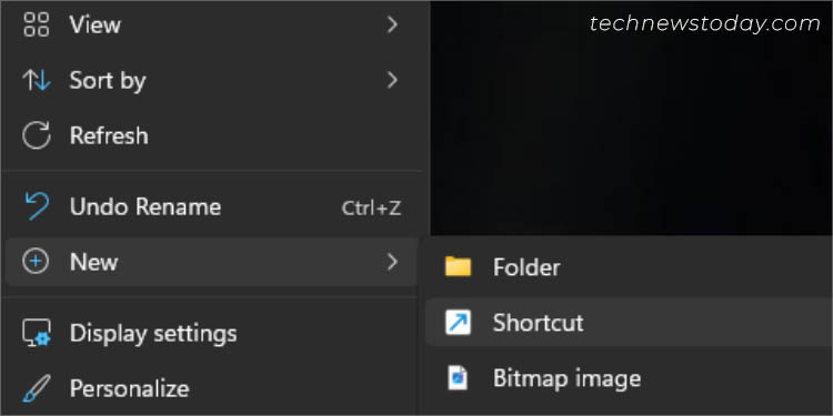 new shortcut in desktop