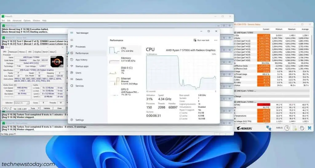 How To Overclock Your Gigabyte System 6 prime95-test-amd-ryzen-7-5700g-1024x549