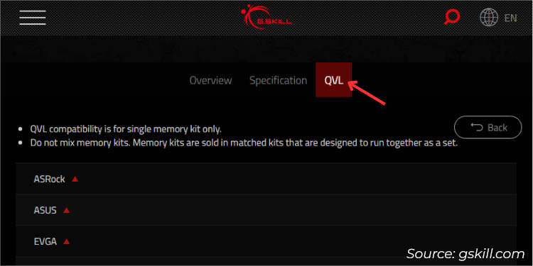 qvl list in gskill