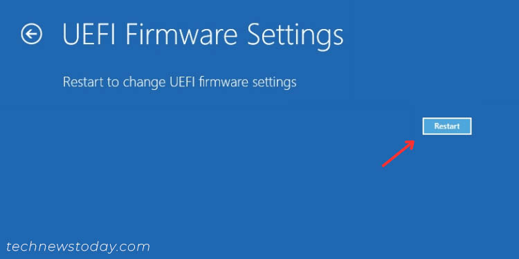 restart button uefi firmware settings
