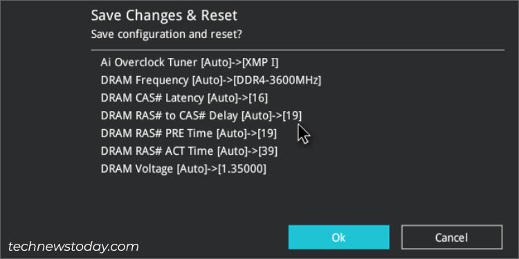 save changes reset asus after xmp enabled