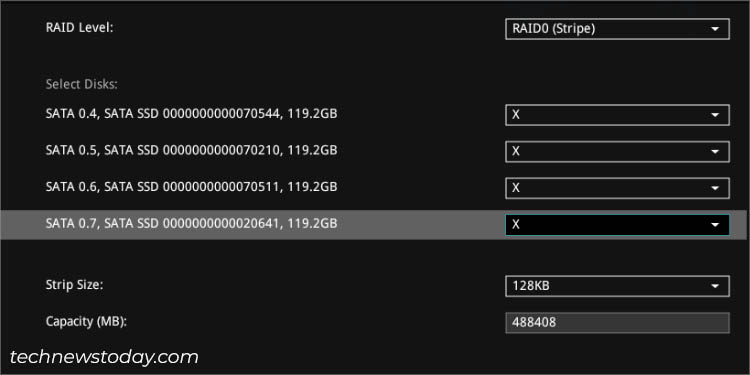 select disk for raid setup asus intel bios