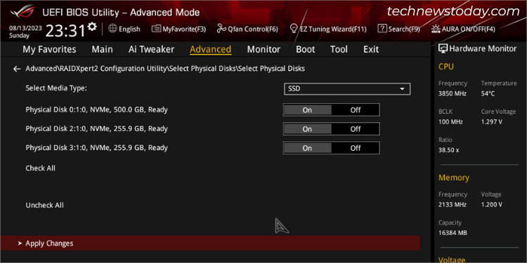 select meda type select disk and apply changes