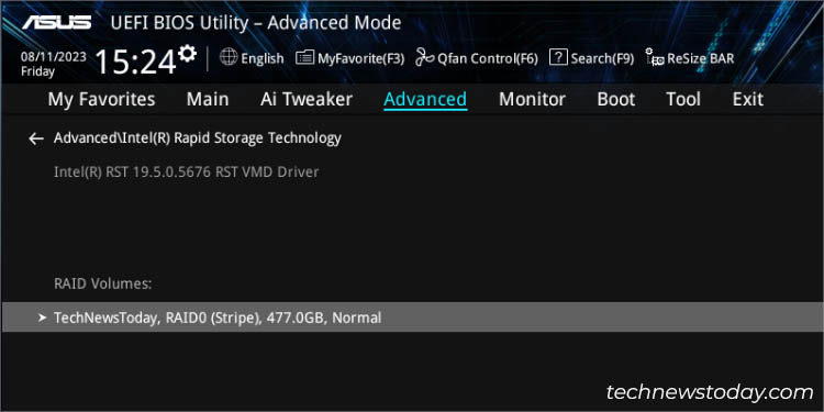 select your raid volume