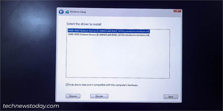 selecting amd raid driver one by one