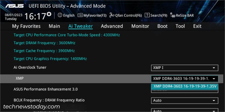selecting xmp profile asus advanced mode