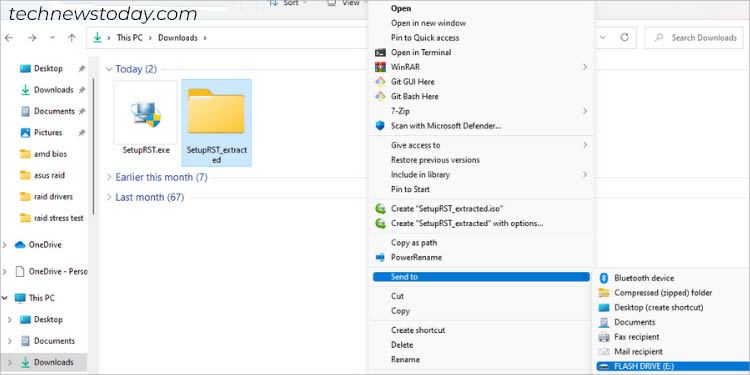 sending intel rst driver to flash drive