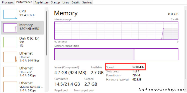 speed verification in task manager memory