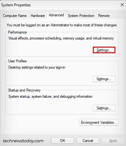system properties performance settings