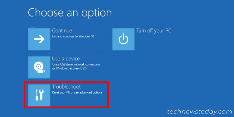troubleshoot in choose an option