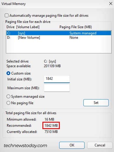 virtual memory initial size