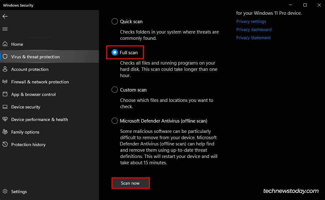 windows security full scan