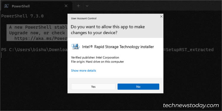 yes to allow intel rst installer