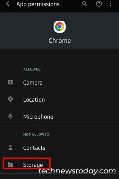 Allow Chrome to Access Storage Android