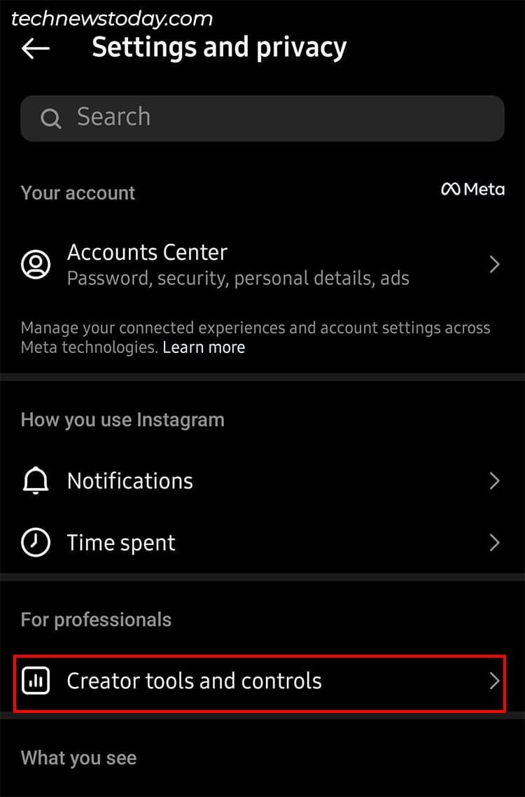 Below For Professionals, choose Creator tools and controls