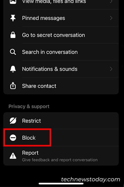 Block someone on messenger