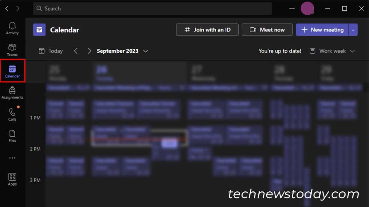 Calendar view of Teams