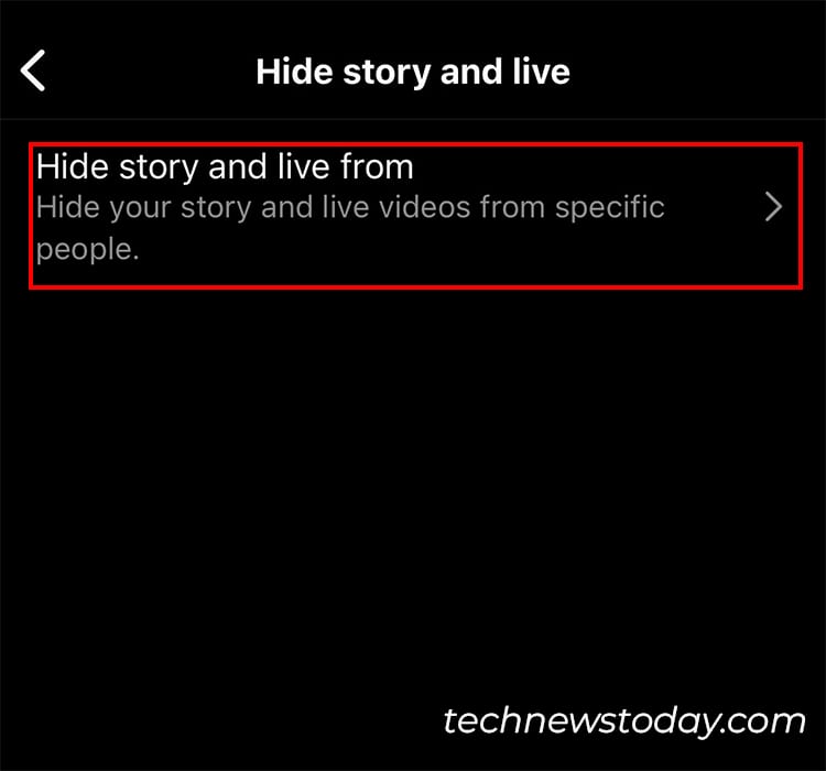 Choose Hide story and live from