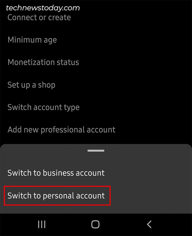 Choose Switch to a personal account