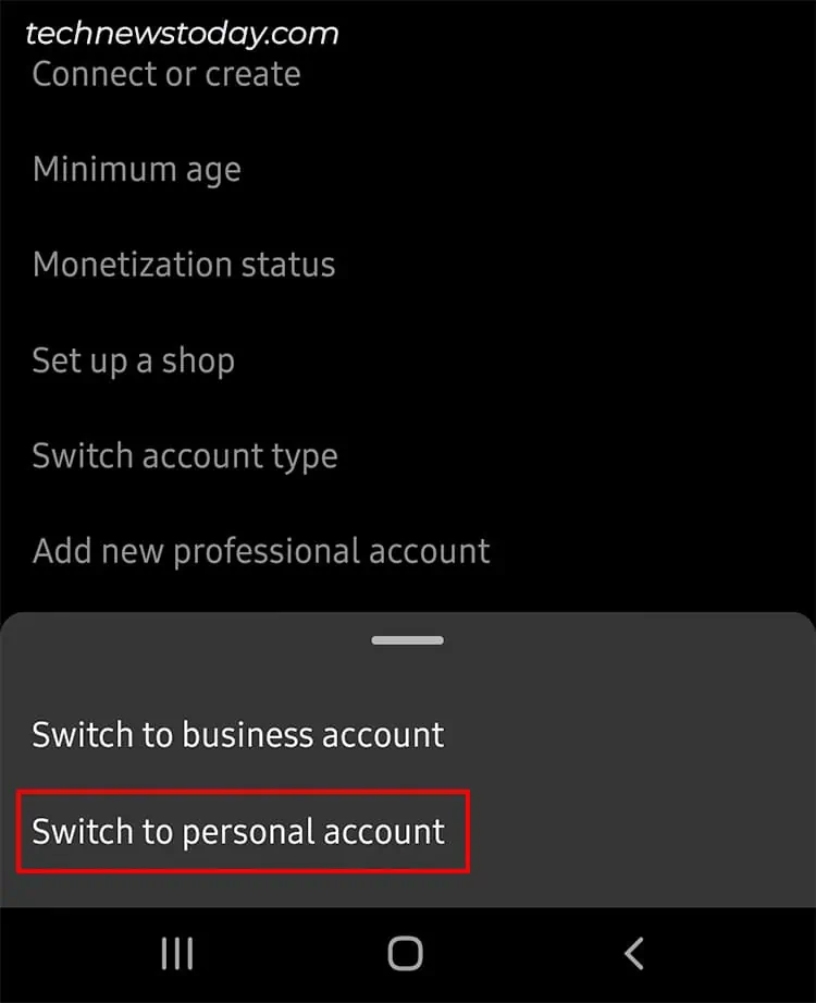 Add Yours Sticker Not Working on Instagram? 9 Ways to Fix 21 Choose-Switch-to-a-personal-account