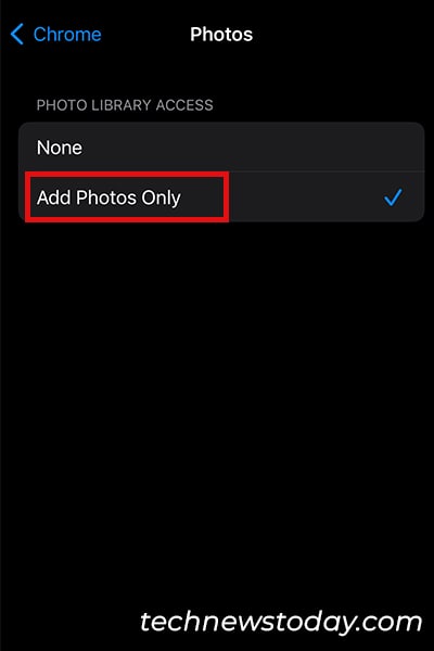 Chrome Add Photos Only iOS