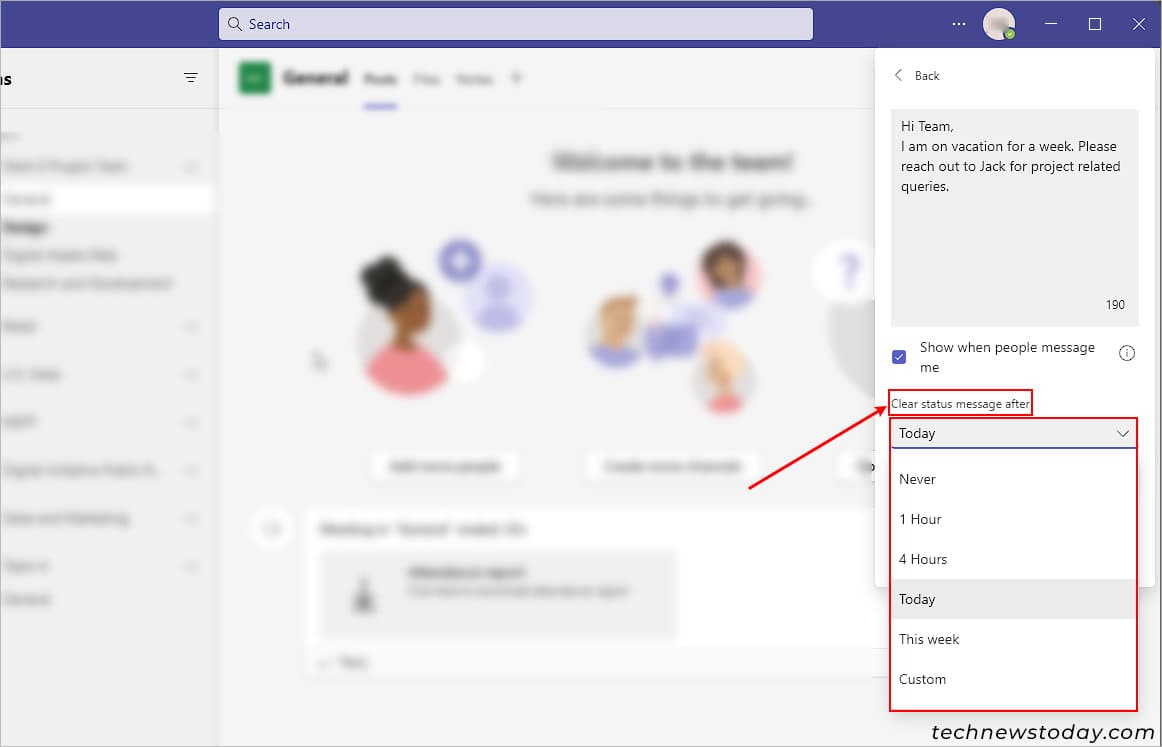 Clear-Out-of-Office-message-after-specific-time-on-Microsoft-Teams