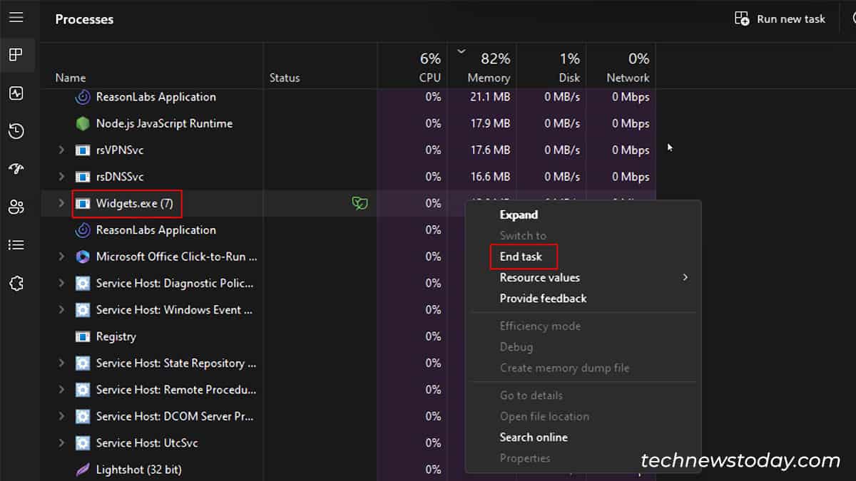 End Task Widgets