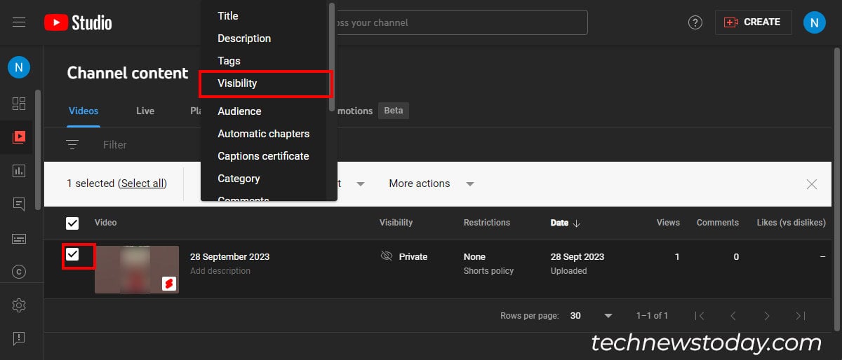 Expand Edit and choose Visibility