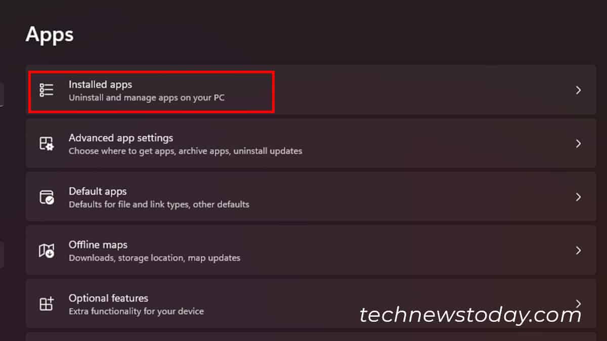 Installed Apps windows